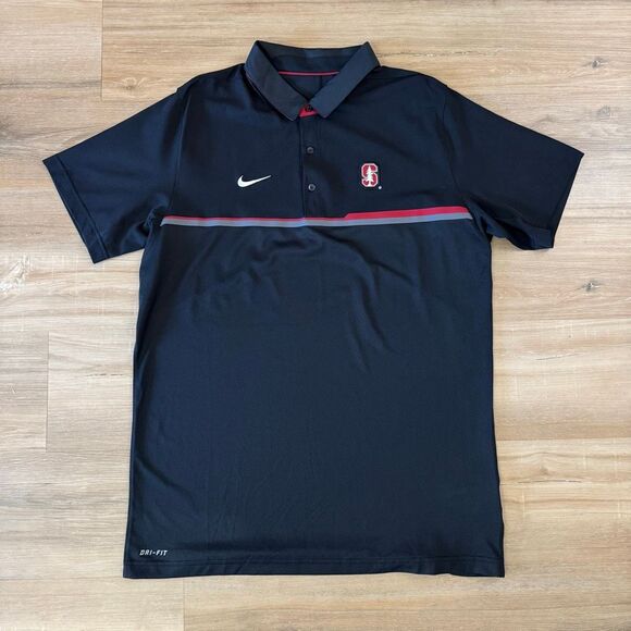 Nike Mens Stanford University Cardinals Black Embroidered Polo Shirt Size Large - Picture 1 of 8